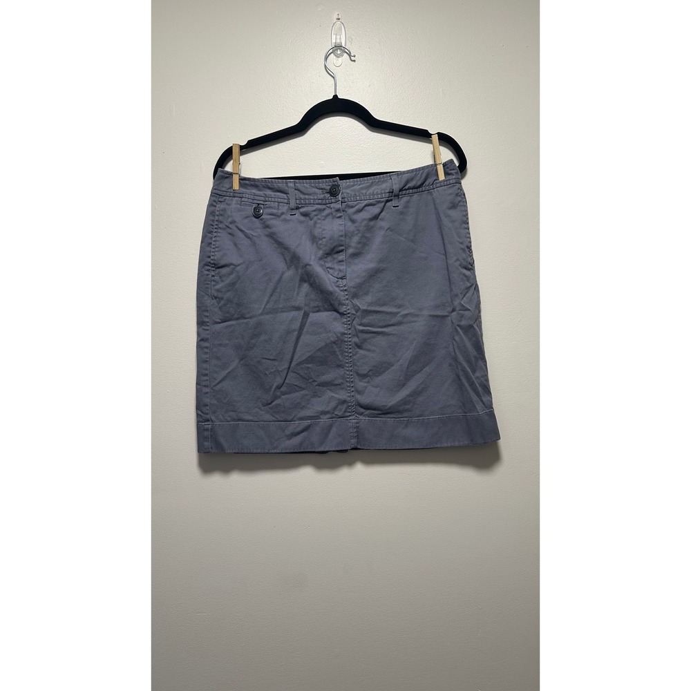 LL Bean Favorite Fit Straight Skirt Blue Gray Chino Cotton 12 Reg 275339